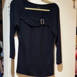 Grace Elegant Black Blouse with Buckle Accent